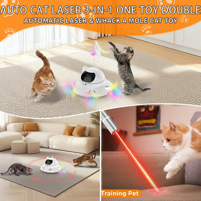 Cat Laser Toy,3-In-1Interactive Automatic 6 Holeselectronic Whack a Mole, Fluttering Butterfly,Usb Rechargeable Interactive Cat Toys for Bored Indoor Adult Cats/Kittens/Dogs Cat Laser Toy Stress Relief Toy for Cats