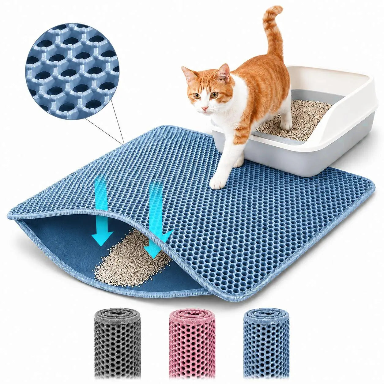 Cat Litter Mat, 30X22 Inches Large Double Layer Honeycomb Cat Litter Trapping Mat, Non Slip Waterproof Urine Proof Cat Litter Box Mat for Floor, Kitty Litter Rug, Cat Supplies, Pink