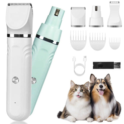 SPOVEN Pet Clippers Grooming Kit Hair Clipper-Paw Trimmer- Rechargeable - Cordless Quiet Nail Grinder Shaver for Cats Dogs and Other Pets
