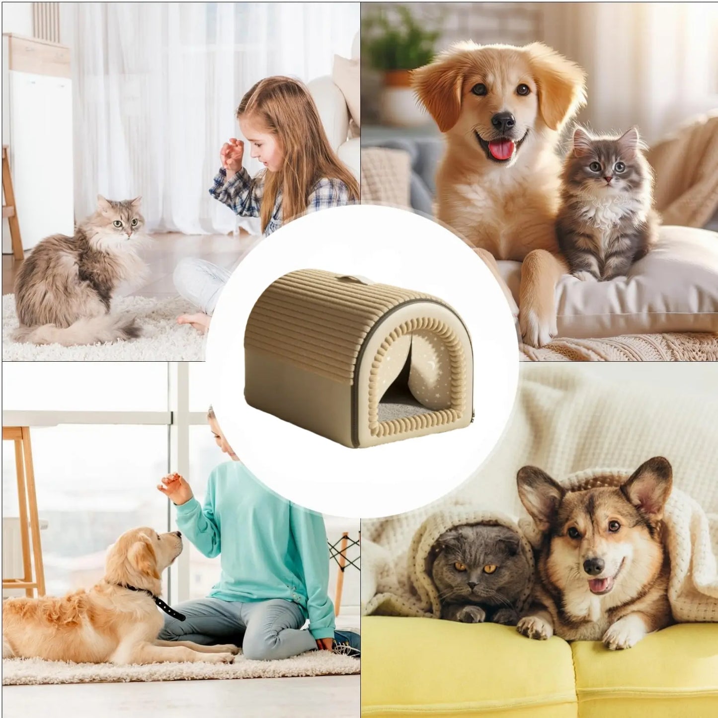 Classic Fabric Covered Dog Bed - Detachable Shelter, Soft Washable Tent Design, Indoor Hideaway for Small Dogs & Cats (Home, Living Room Use)