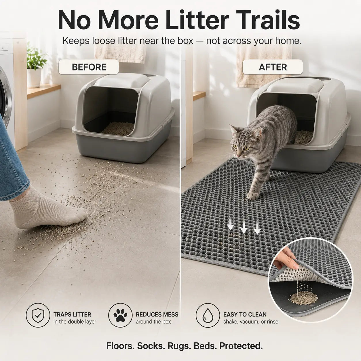 Cat Litter Mat, 30X22 Inches Large Double Layer Honeycomb Cat Litter Trapping Mat, Non Slip Waterproof Urine Proof Cat Litter Box Mat for Floor, Kitty Litter Rug, Cat Supplies, Pink
