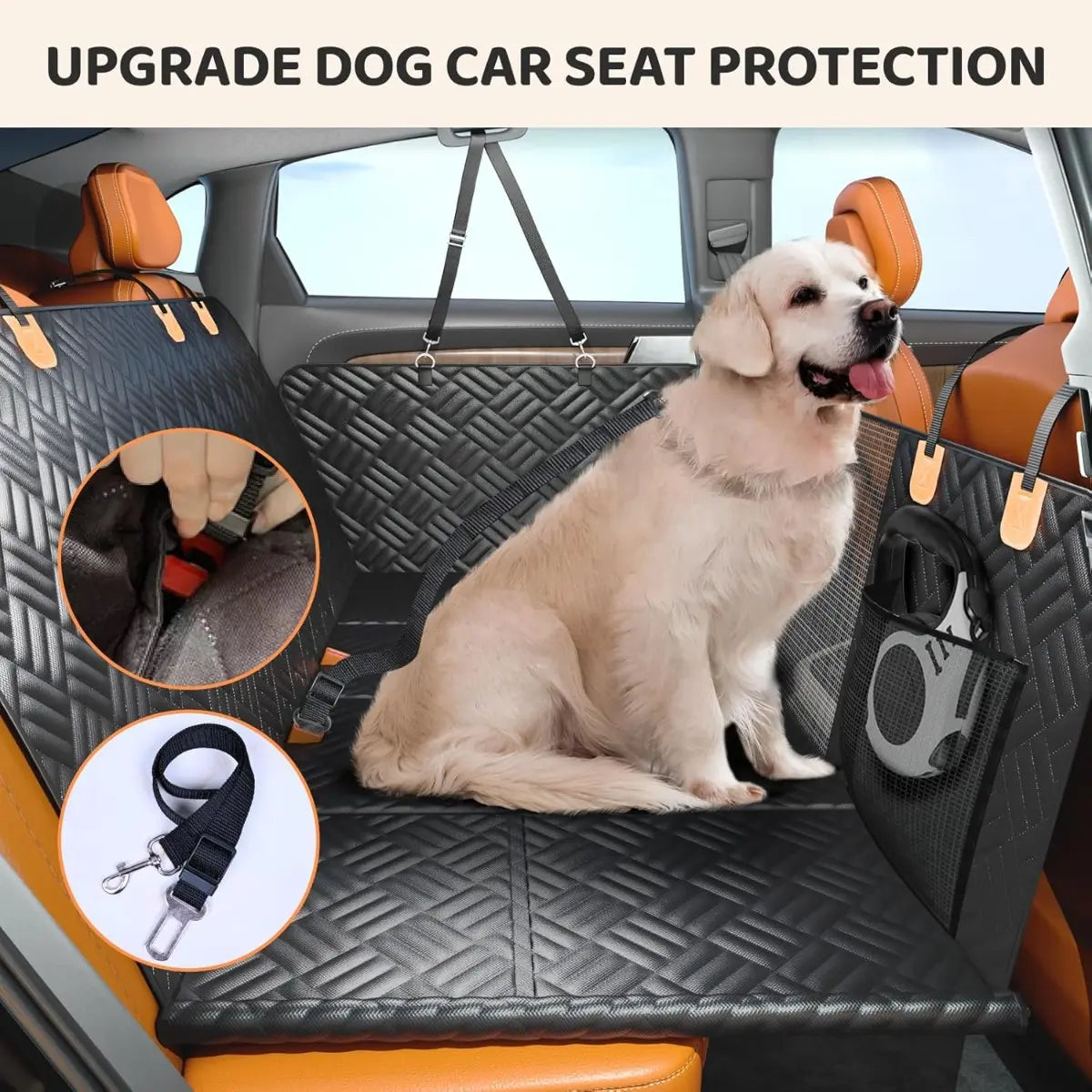 Dog Car Seat Cover with Hard Bottom Back Seat Extender – Supports up to 400Lbs, Waterproof Dog Hammock for Car, SUV & Truck