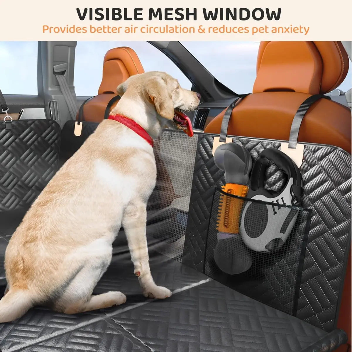 Dog Car Seat Cover with Hard Bottom Back Seat Extender – Supports up to 400Lbs, Waterproof Dog Hammock for Car, SUV & Truck