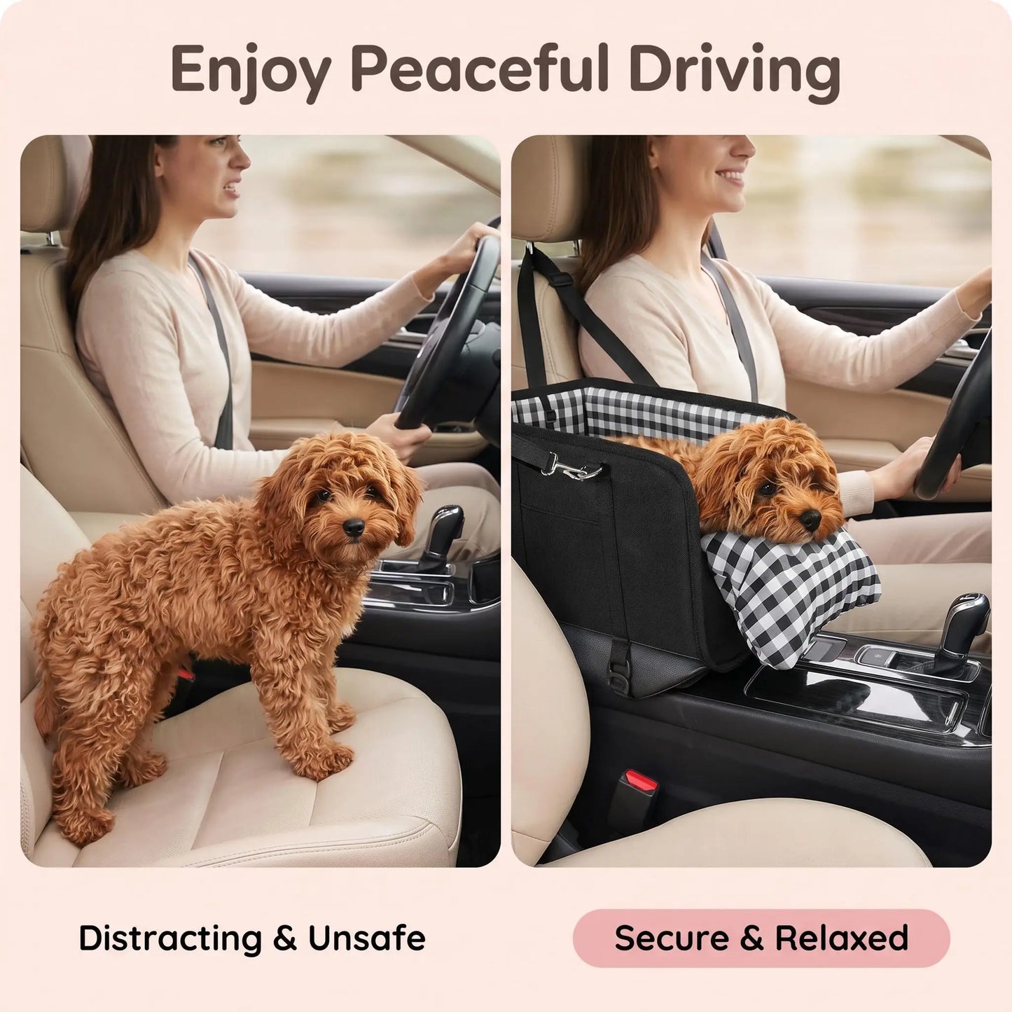 Small Dog Car Seat Center Console Booster Seat for Small Dogs & Cats, Safe Travel Pet Carrier with Safety Leash, Portable Armrest Pet Bed for Car, Non-Slip Pet Travel Carrier for Small Breeds