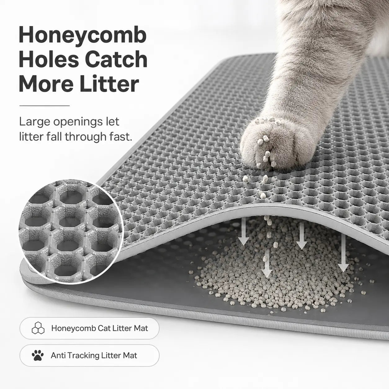 Cat Litter Mat, 30X22 Inches Large Double Layer Honeycomb Cat Litter Trapping Mat, Non Slip Waterproof Urine Proof Cat Litter Box Mat for Floor, Kitty Litter Rug, Cat Supplies, Pink