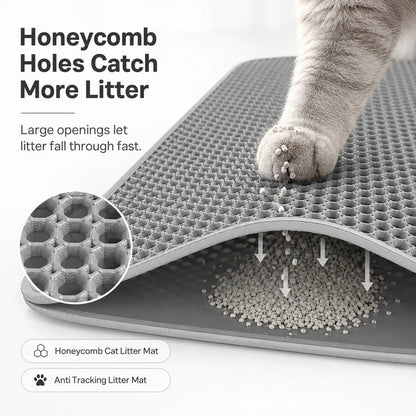 Cat Litter Mat, 30X22 Inches Large Double Layer Honeycomb Cat Litter Trapping Mat, Non Slip Waterproof Urine Proof Cat Litter Box Mat for Floor, Kitty Litter Rug, Cat Supplies, Pink