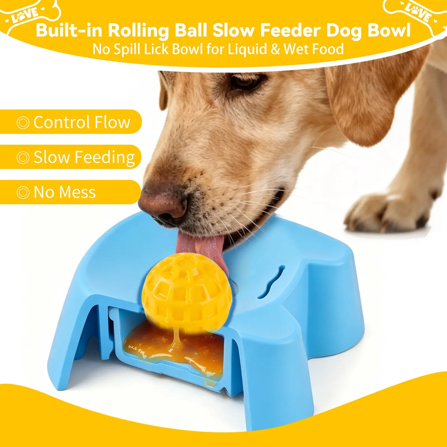 Silicone Slow Feeder Bowls for Dogs - Non-Skid Ball-In Lick Design, 3/4 Cup Capacity Wet Food Feeder, Anxiety Relief Bowl/Dish for Bone Broth & Yogurt, Interactive for Small-Large Dogs (Blue) - Mid Year Sale Tiktok Shop Midyeardeals