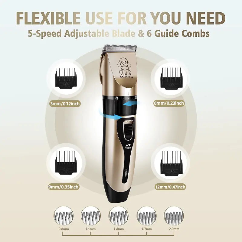 KALHELA Dog Clippers Low Noise, Quiet Dog Grooming Kit Rechargeable Cordless Pet Hair Clipper Trimmer Shaver for Small and Large Dogs Cats Animals (Gold)
