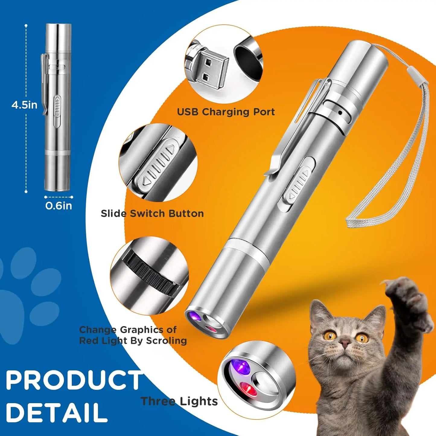 Cat Laser Toy,3-In-1Interactive Automatic 6 Holeselectronic Whack a Mole, Fluttering Butterfly,Usb Rechargeable Interactive Cat Toys for Bored Indoor Adult Cats/Kittens/Dogs Cat Laser Toy Stress Relief Toy for Cats