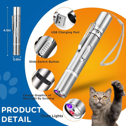 Cat Laser Toy,3-In-1Interactive Automatic 6 Holeselectronic Whack a Mole, Fluttering Butterfly,Usb Rechargeable Interactive Cat Toys for Bored Indoor Adult Cats/Kittens/Dogs Cat Laser Toy Stress Relief Toy for Cats