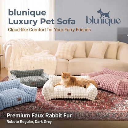 24" Faux Rabbit Fur Pet Couch Bed for Cats - Fluffy 3D Diamond Pattern Sofa, Removable Washable Cover, Non-Slip Base, Suitable for Small Dogs & Kittens