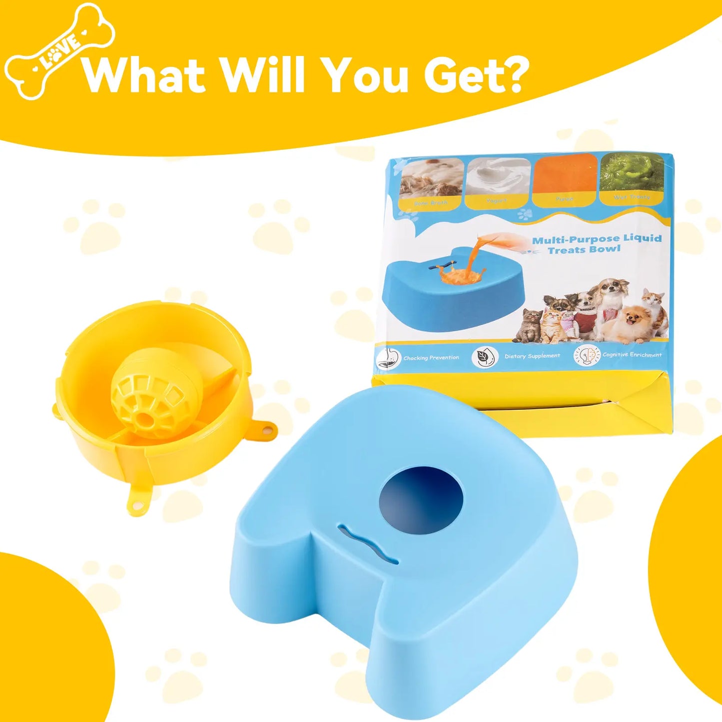 Silicone Slow Feeder Bowls for Dogs - Non-Skid Ball-In Lick Design, 3/4 Cup Capacity Wet Food Feeder, Anxiety Relief Bowl/Dish for Bone Broth & Yogurt, Interactive for Small-Large Dogs (Blue) - Mid Year Sale Tiktok Shop Midyeardeals