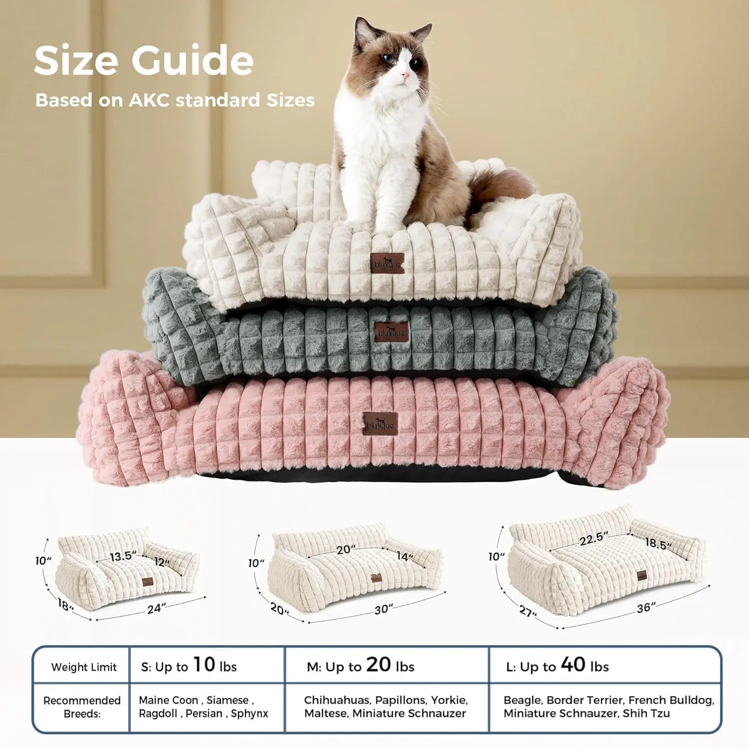 24" Faux Rabbit Fur Pet Couch Bed for Cats - Fluffy 3D Diamond Pattern Sofa, Removable Washable Cover, Non-Slip Base, Suitable for Small Dogs & Kittens