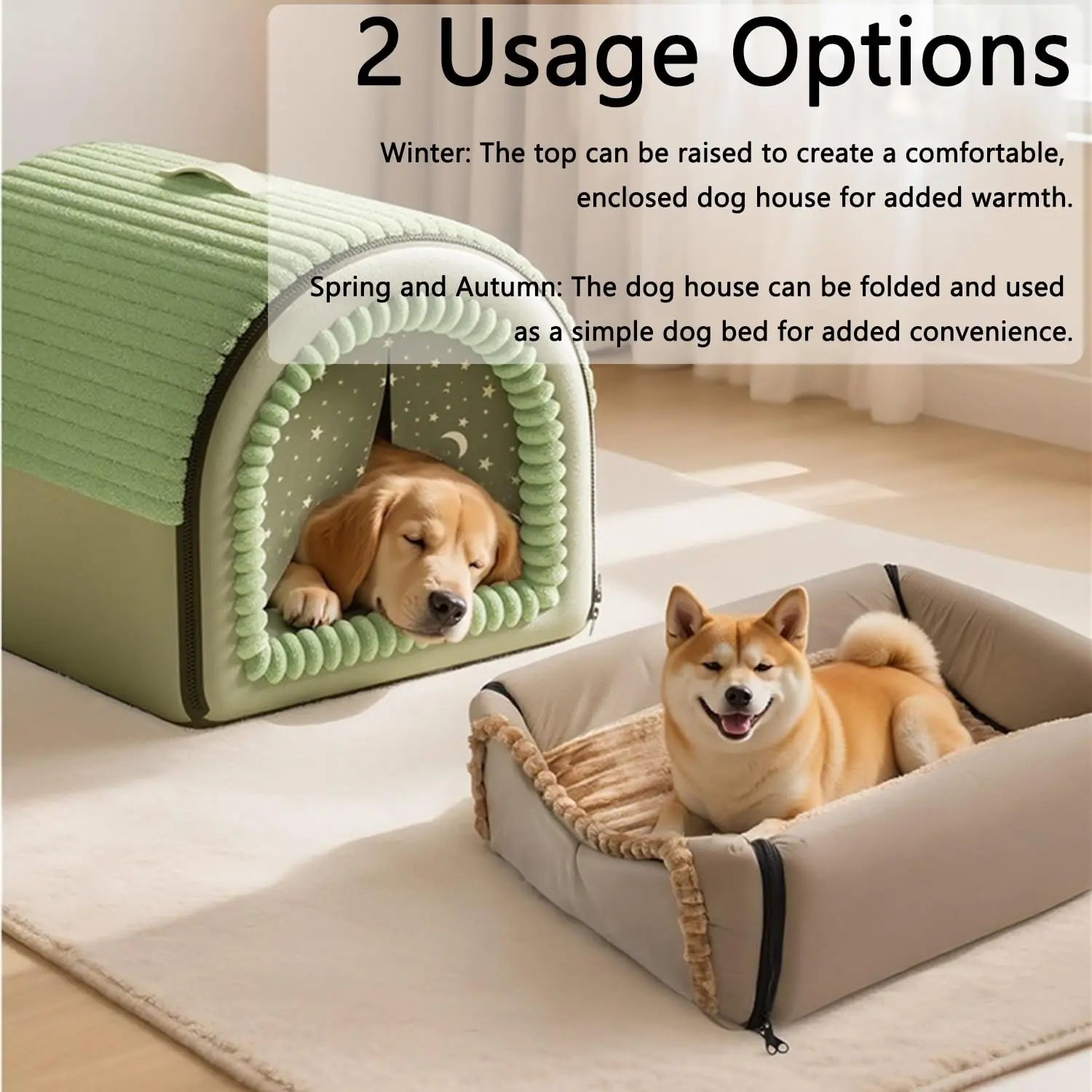 Classic Fabric Covered Dog Bed - Detachable Shelter, Soft Washable Tent Design, Indoor Hideaway for Small Dogs & Cats (Home, Living Room Use)