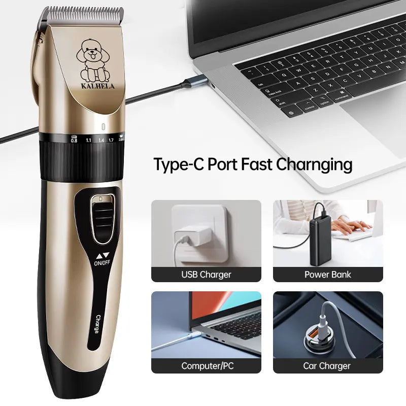 KALHELA Dog Clippers Low Noise, Quiet Dog Grooming Kit Rechargeable Cordless Pet Hair Clipper Trimmer Shaver for Small and Large Dogs Cats Animals (Gold)