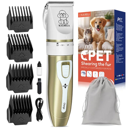 KALHELA Dog Clippers Low Noise, Quiet Dog Grooming Kit Rechargeable Cordless Pet Hair Clipper Trimmer Shaver for Small and Large Dogs Cats Animals (Gold)