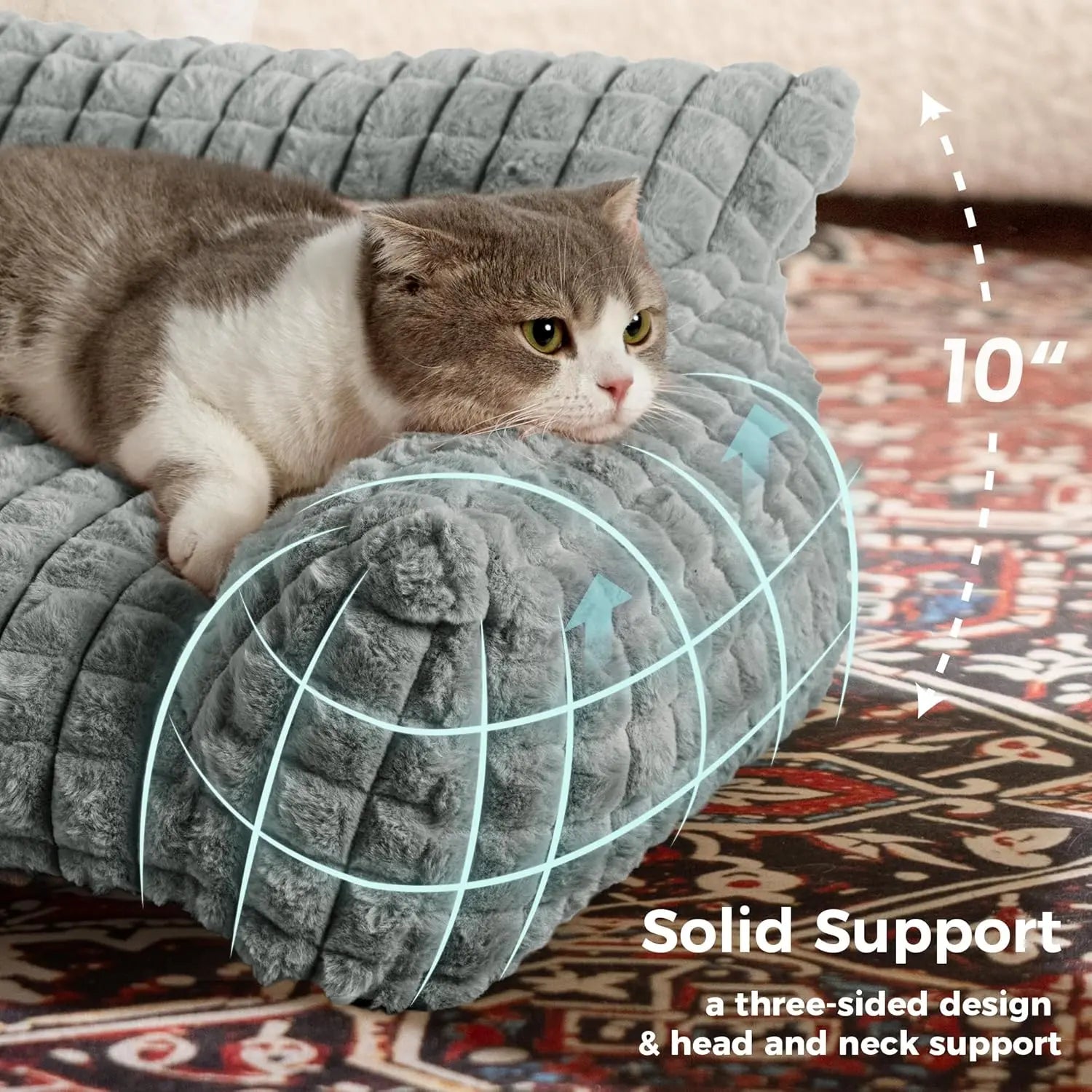 24" Faux Rabbit Fur Pet Couch Bed for Cats - Fluffy 3D Diamond Pattern Sofa, Removable Washable Cover, Non-Slip Base, Suitable for Small Dogs & Kittens