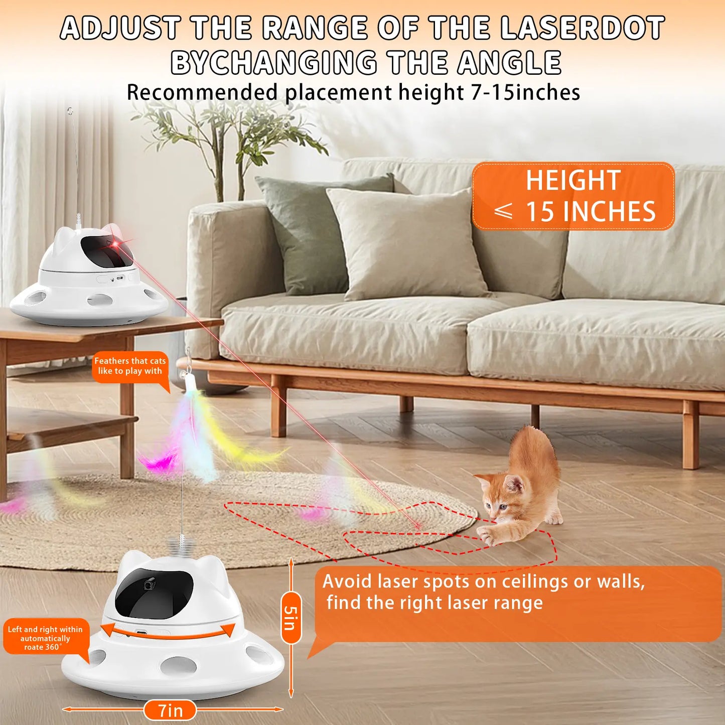 Cat Laser Toy,3-In-1Interactive Automatic 6 Holeselectronic Whack a Mole, Fluttering Butterfly,Usb Rechargeable Interactive Cat Toys for Bored Indoor Adult Cats/Kittens/Dogs Cat Laser Toy Stress Relief Toy for Cats