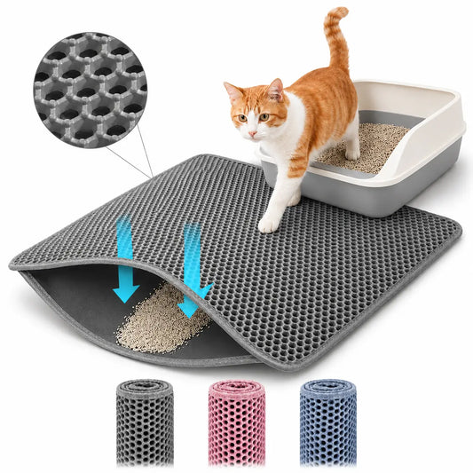 Cat Litter Mat, 30X22 Inches Large Double Layer Honeycomb Cat Litter Trapping Mat, Non Slip Waterproof Urine Proof Cat Litter Box Mat for Floor, Kitty Litter Rug, Cat Supplies, Pink