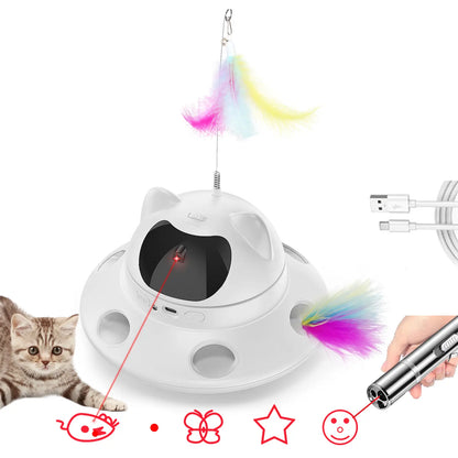Cat Laser Toy,3-In-1Interactive Automatic 6 Holeselectronic Whack a Mole, Fluttering Butterfly,Usb Rechargeable Interactive Cat Toys for Bored Indoor Adult Cats/Kittens/Dogs Cat Laser Toy Stress Relief Toy for Cats