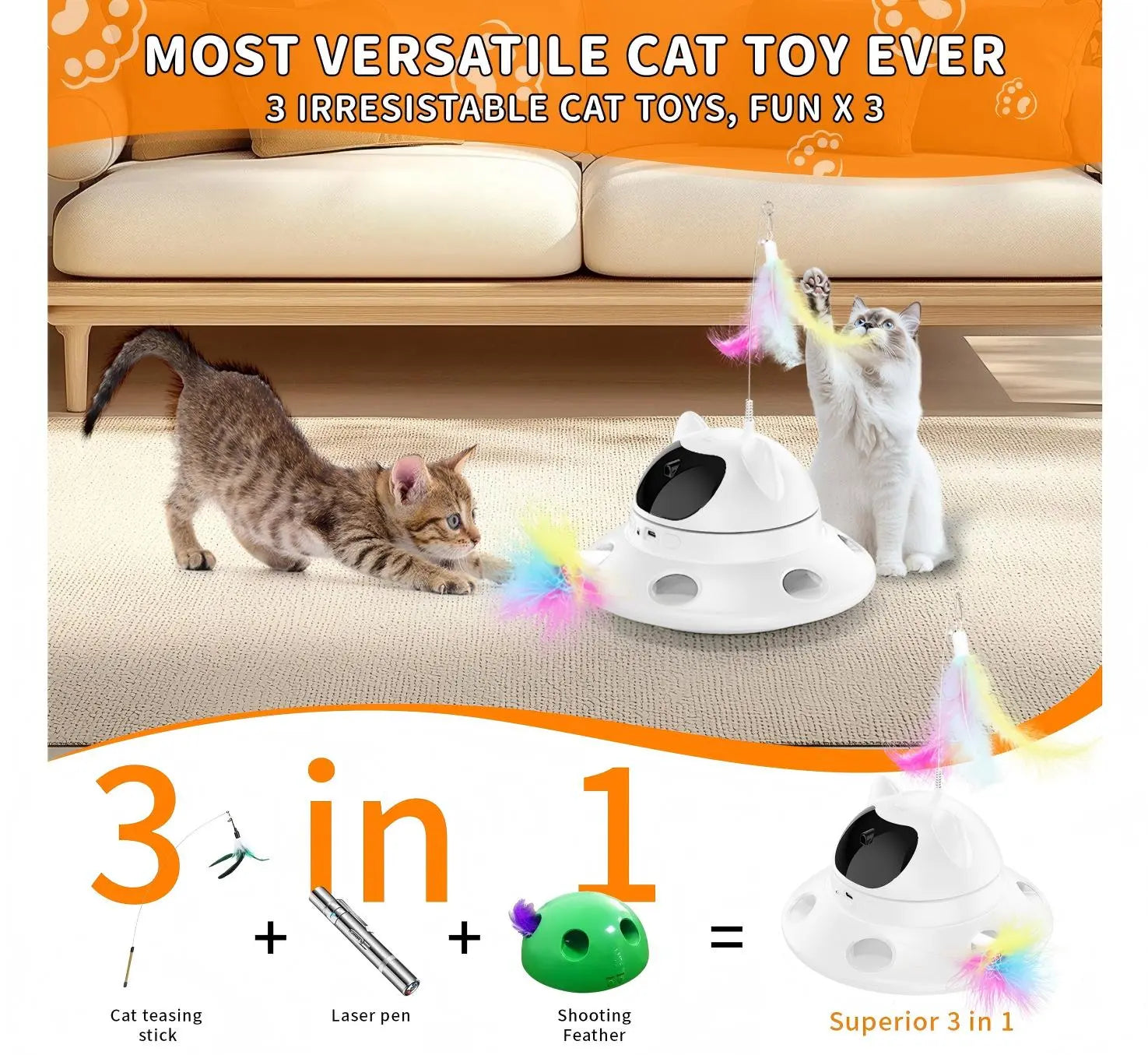 Cat Laser Toy,3-In-1Interactive Automatic 6 Holeselectronic Whack a Mole, Fluttering Butterfly,Usb Rechargeable Interactive Cat Toys for Bored Indoor Adult Cats/Kittens/Dogs Cat Laser Toy Stress Relief Toy for Cats