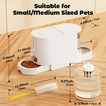 2-In-1 Gravity Cat Food Feeder and Water Dispenser Stainless Steel Bowls Large Capacity