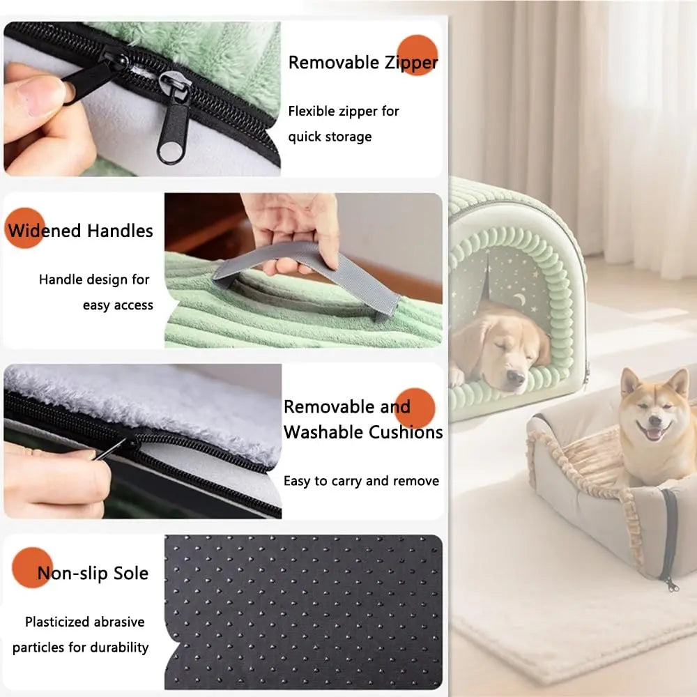 Classic Fabric Covered Dog Bed - Detachable Shelter, Soft Washable Tent Design, Indoor Hideaway for Small Dogs & Cats (Home, Living Room Use)