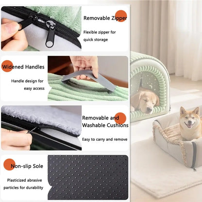 Cozy Fabric Pet Bed with Detachable Hood – Washable Indoor Dog & Cat Bed for Small Pets