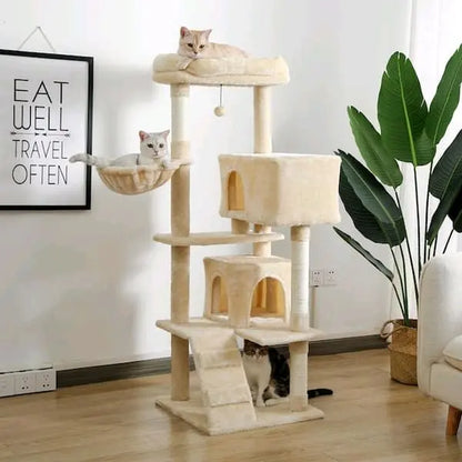 Cat Tree 54In Cat Tower with Scratching Post Multi-Level Condo Stand House Furniture Activity Center Furry Ball Toys for Indoor Cats Beige