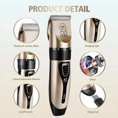 KALHELA Dog Clippers Low Noise, Quiet Dog Grooming Kit Rechargeable Cordless Pet Hair Clipper Trimmer Shaver for Small and Large Dogs Cats Animals (Gold)