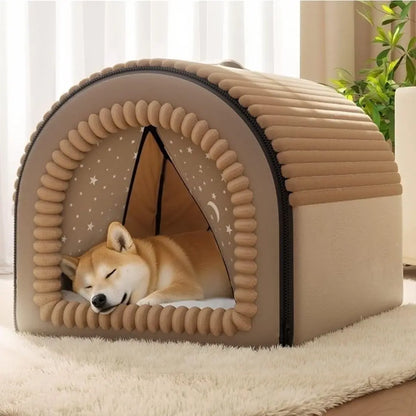 Classic Fabric Covered Dog Bed - Detachable Shelter, Soft Washable Tent Design, Indoor Hideaway for Small Dogs & Cats (Home, Living Room Use)