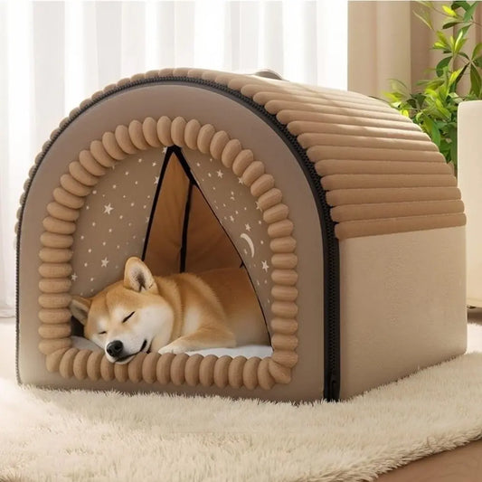 Classic Fabric Covered Dog Bed - Detachable Shelter, Soft Washable Tent Design, Indoor Hideaway for Small Dogs & Cats (Home, Living Room Use)