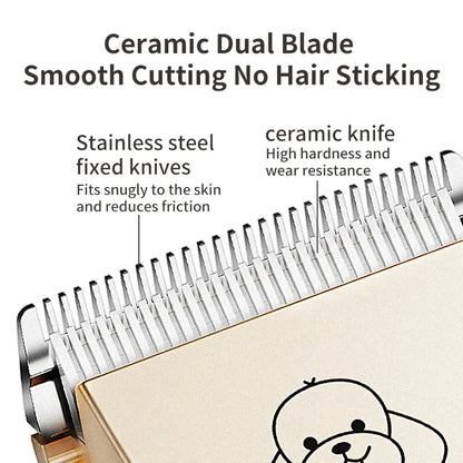 KALHELA Dog Clippers Low Noise, Quiet Dog Grooming Kit Rechargeable Cordless Pet Hair Clipper Trimmer Shaver for Small and Large Dogs Cats Animals (Gold)
