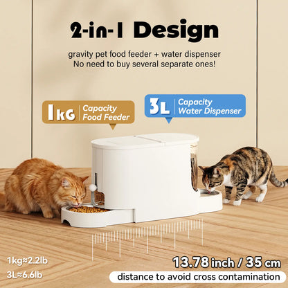 2-In-1 Gravity Cat Food Feeder and Water Dispenser Stainless Steel Bowls Large Capacity